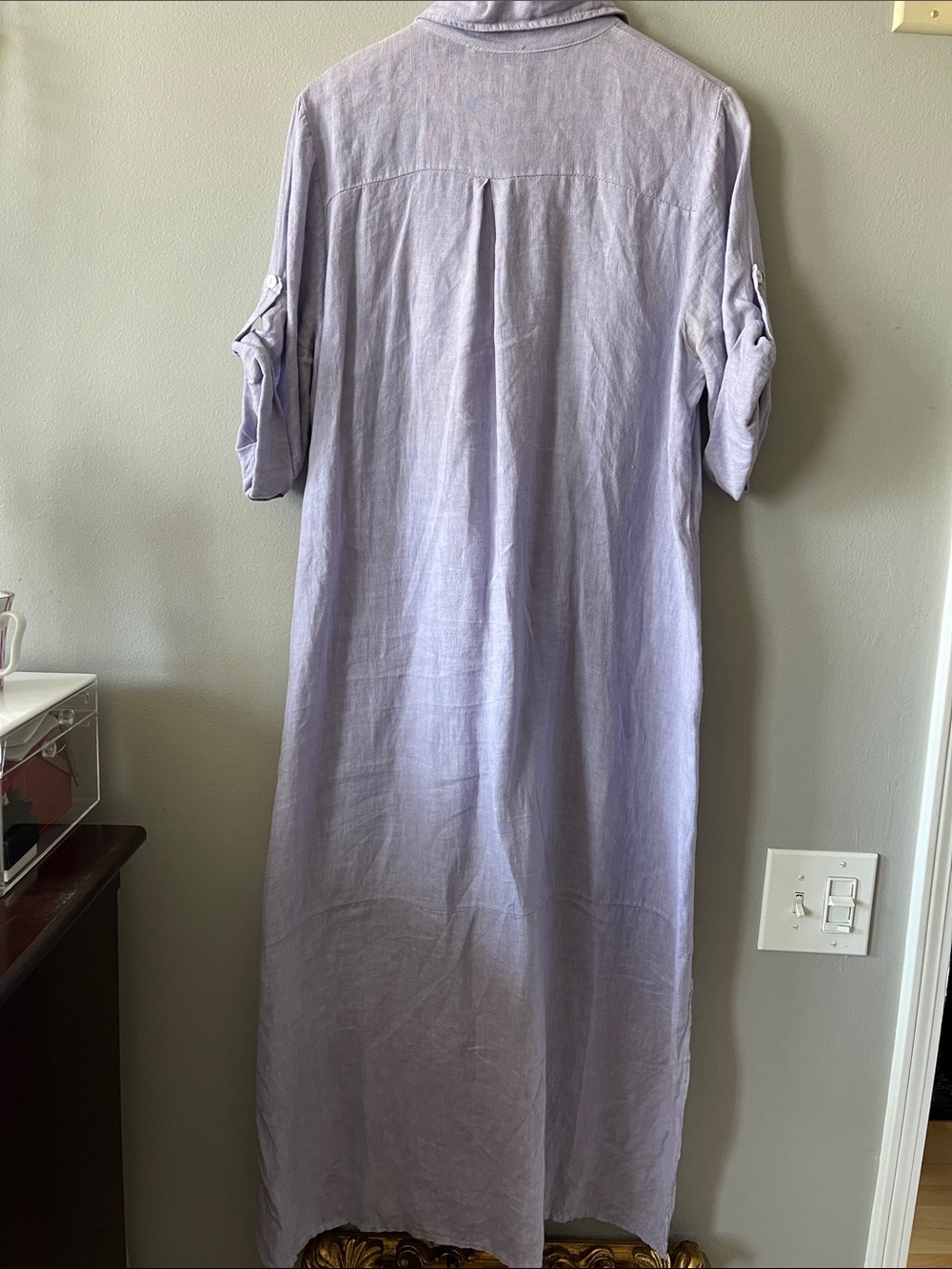 Italian 100% Linen Button-Front Maxi Dress in Lavender - Picture 5 of 9